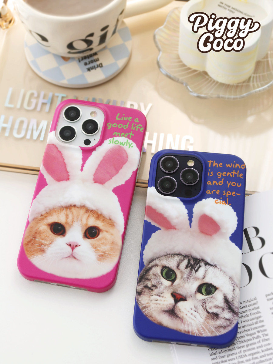 PIGGYCOCO猪猫可乐原创猫咪磨砂可爱兔兔手机壳适用于iphone14proMax12/13苹果全包图案