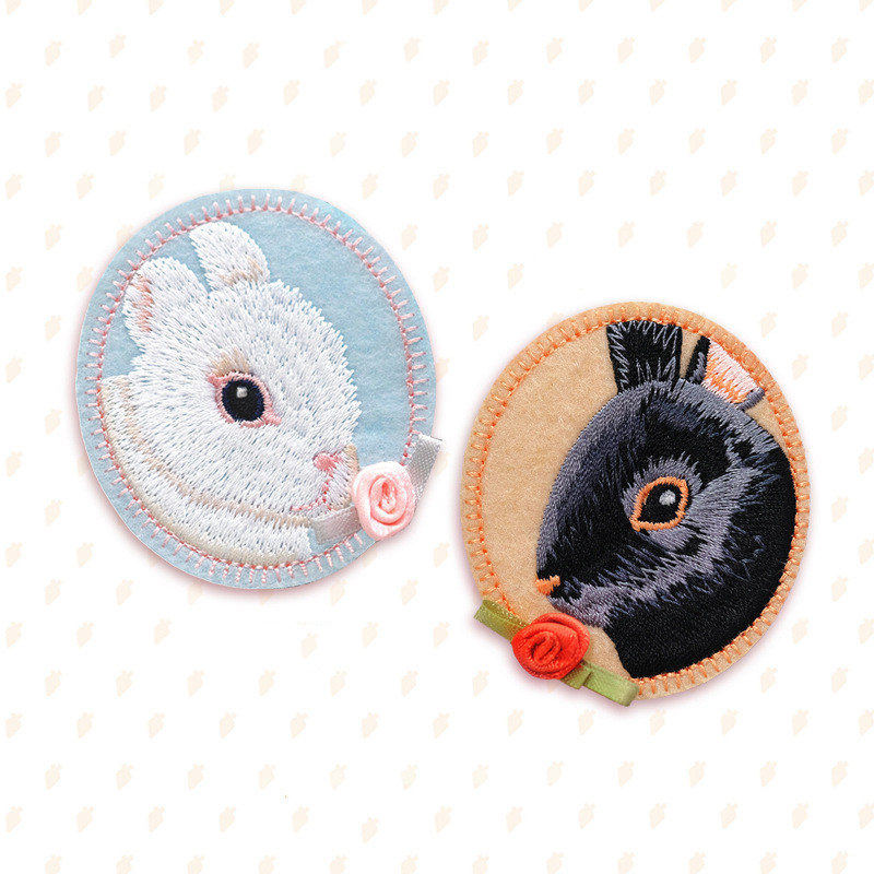 黑白兔子 情侣刺绣徽章贴立体花朵手工diy百搭男女款衣服装饰百搭