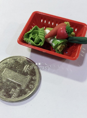 1:12迷你娃娃屋6分bjd专用场景配件模型道具 红色塑料果蔬篮筐