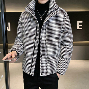 SEABASS千鸟格羽绒服男短款2021冬季新款加厚保暖立领大码外套帅