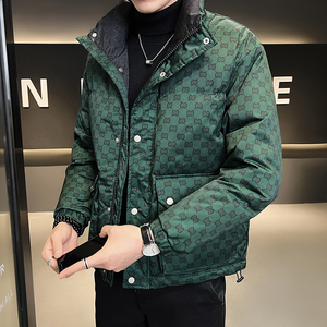 SEABASS冬季新款立领假两件羽绒服男潮牌休闲格子印花白鸭绒外套
