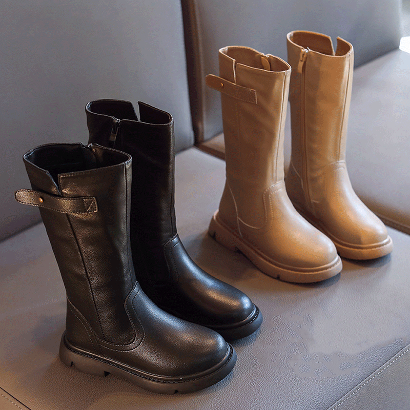 女孩加绒高筒靴儿童过膝真皮靴子