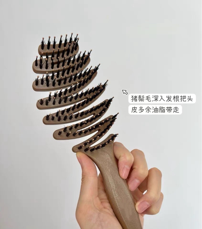 一秒高颅顶！日本kawatani香羽谷猪鬃毛护发梳天然按摩养发二合一