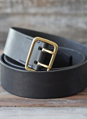 43mm带宽 意大利植鞣革 黄铜双针 手工手缝皮带 复古牛皮皮带腰带