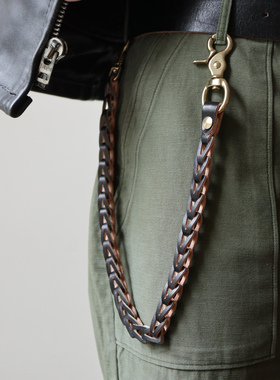美式复古咔叽风格牛皮手工裤链腰链财布链钱包放丢链