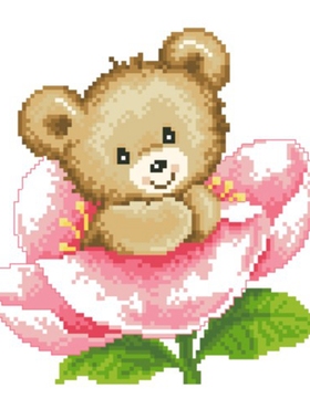 十字绣套件 杂志款小熊花朵 28ct18ct14ct11ct可选择印花布材料包