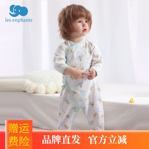丽婴房新生婴儿系带和尚服 长袖薄款 奶肤棉柔软连体衣 宝宝睡衣