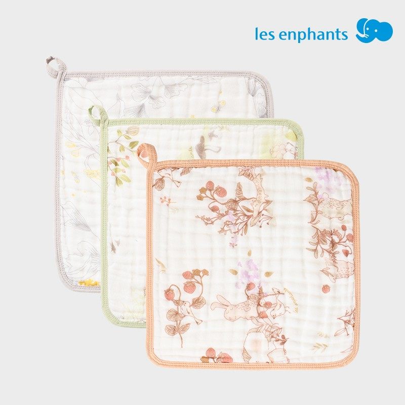 3条 丽婴房宝宝口水巾 婴儿7A抑菌全棉6层纱布 组合装30x30(cm)