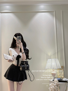 甜心少女韩系丝带显瘦v领短袖 法式 元 蕾丝边百褶裙女 英私服