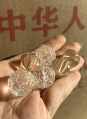 正宗几十年老库存手工雕创汇天然白水晶茶晶如意纹瓜棱纹佛珠朝珠