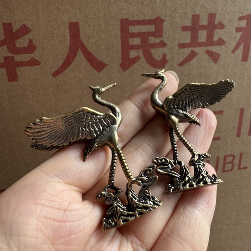 老库存老铜器仙鹤摆件茶宠茶道摆件配件
