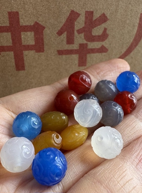 库存几十年天然玛瑙回纹珠散珠手链红黄白绿蓝灰玉髓多宝满工单珠