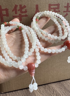 库存带证书天然和田玉珠串佛珠无优化多圈搭南红碧玉多宝项链配饰