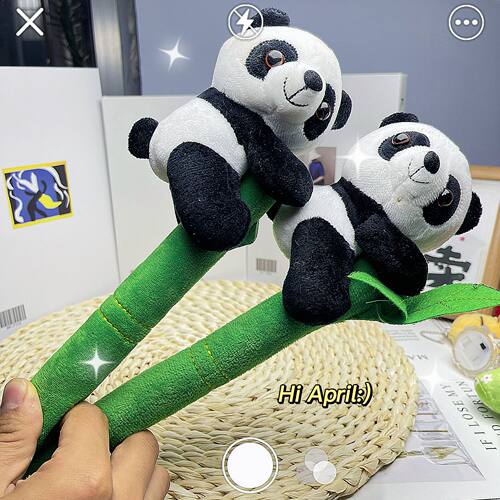 抱竹子熊猫玩偶熊猫毛绒玩具爬竹竿小熊猫大花花纪念礼品熊猫挂件