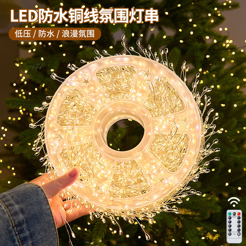 LED圣诞灯串氛围灯绿线彩灯鞭炮灯蜈蚣铜线灯串室外节日装饰灯