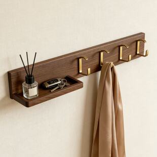 入户门挂衣架壁挂墙上创意玄关挂钩免打孔客厅衣帽置物架黑胡桃木