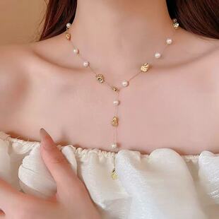 【GROW UP】轻奢珍珠流苏项链女金色满天星锁骨链高级感设计师款