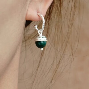 GROW UP原创设计天然石孔雀石耳坠女s925耳环小行星银针耳饰