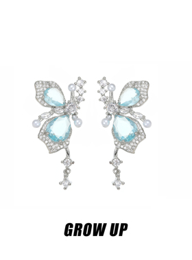 【GROW  UP】原创仙境梦蝶系列湖蓝色蝴蝶耳环女小众设计高级感