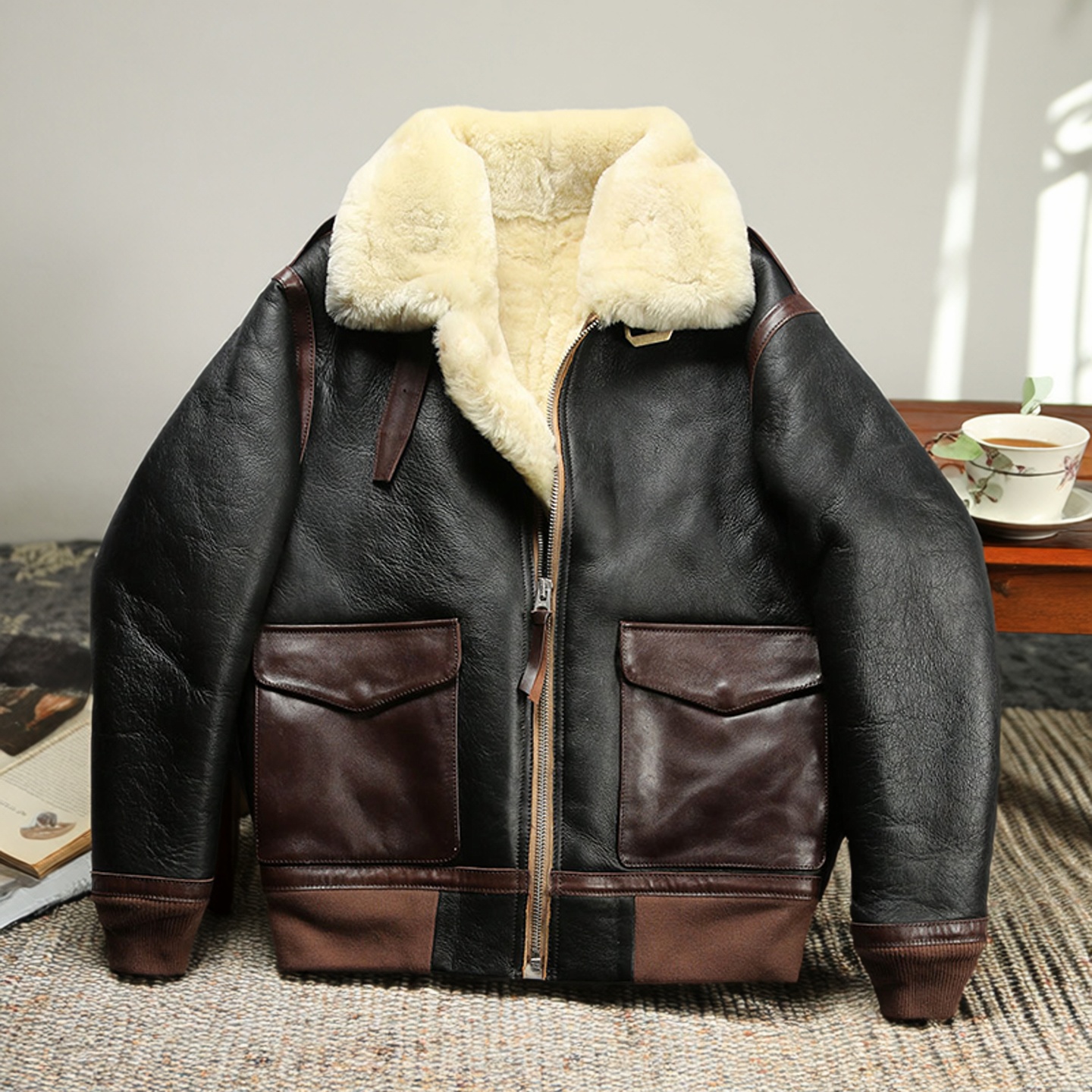 美式复古空军飞行服真皮皮夹克