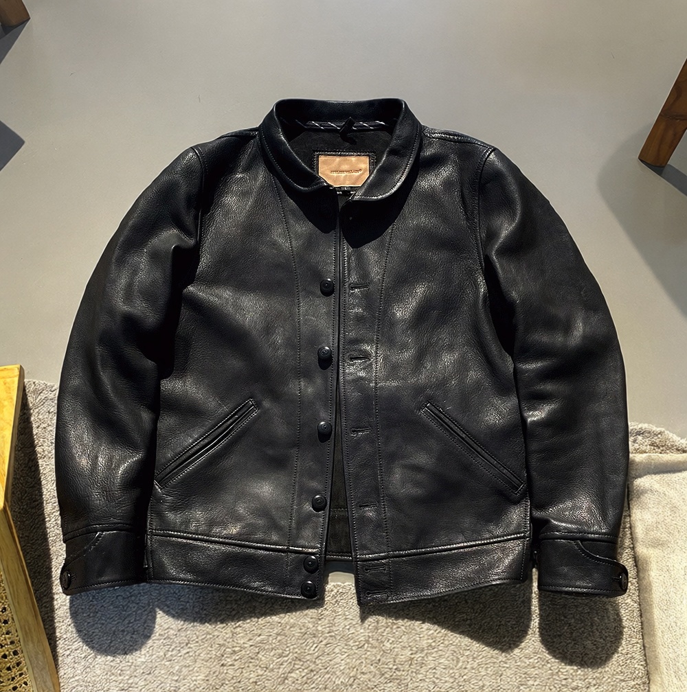 爱因斯坦同款翻领油蜡山羊皮真皮皮衣男式纽扣休闲外套大码皮夹克