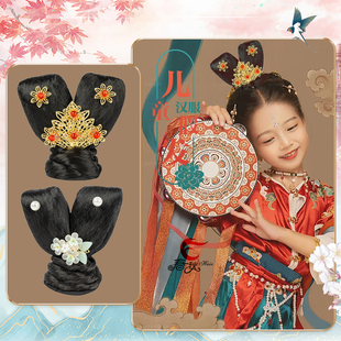 古风儿童假发包汉服假发头饰组合飞天发髻敦煌舞蹈古装演出造型