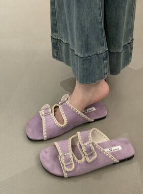 2026夏季新款一字拖合成革2025年秋季低跟(小于3cm)橡胶平底