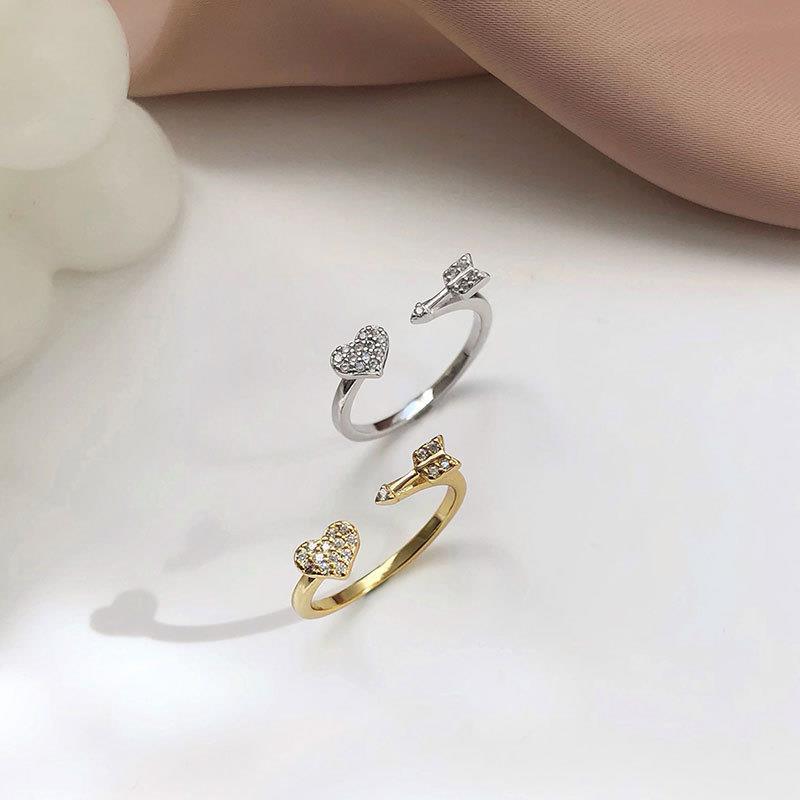 韩版一箭钟情戒指ring女锆石爱心开口戒简约设计感新款精致指环