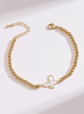 简约白贝蝴蝶金豆钛钢手链女韩版