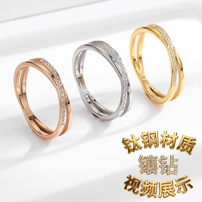 日韩气质镶钻钛钢戒指ring女小众