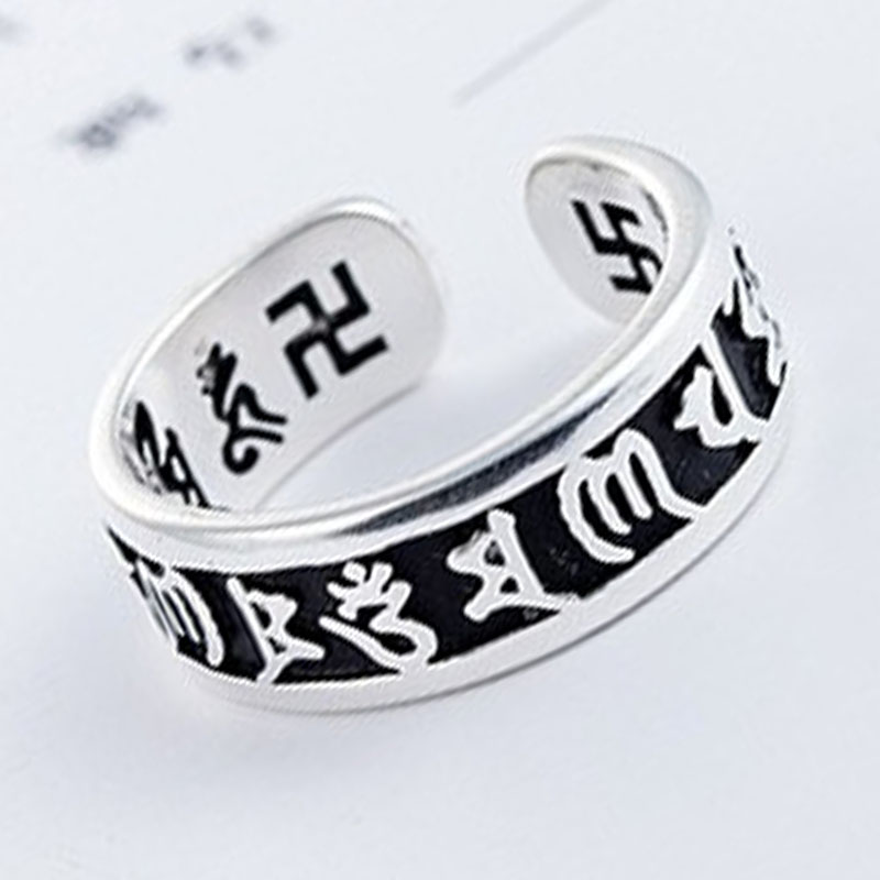 六字真言戒指ring男女款经文指环个性复古戒指ring霸气烤漆