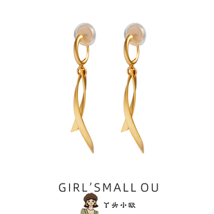 长款 时尚 哑金交叉隐形蚊香盘耳夹简约气质耳钩耳环女无耳洞耳饰