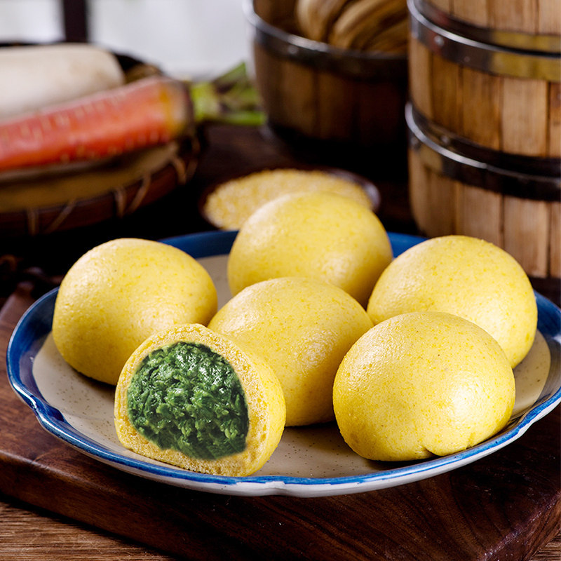 春天点心蒲公英槐花荠菜黄金菜团子杂粮包窝窝头馒头早餐粗粮包子