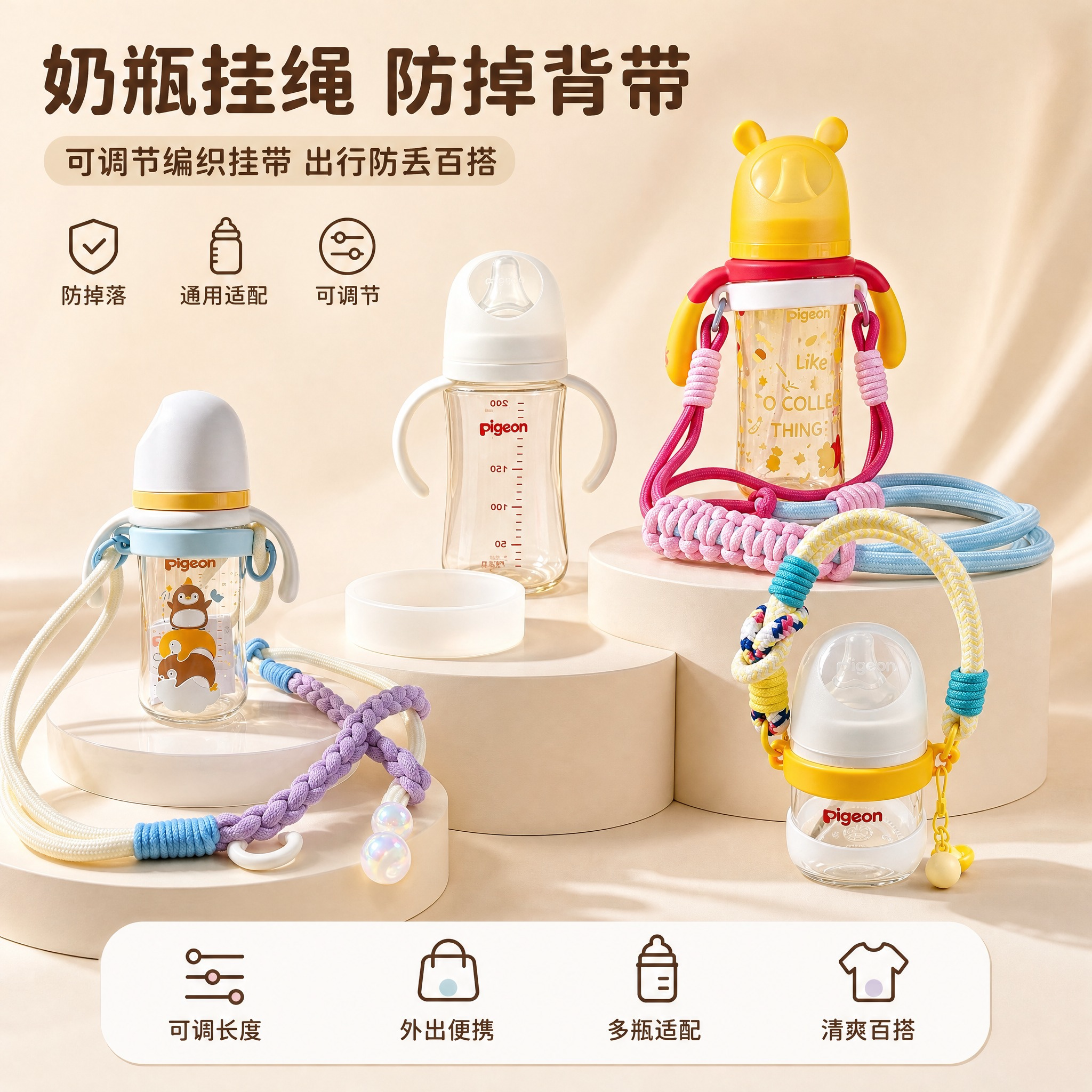 通用贝亲奶瓶斜挎手提杯套硅胶垫