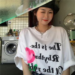 Real price hand painted Half Sleeve T summer Korean loose letter print short sleeve top