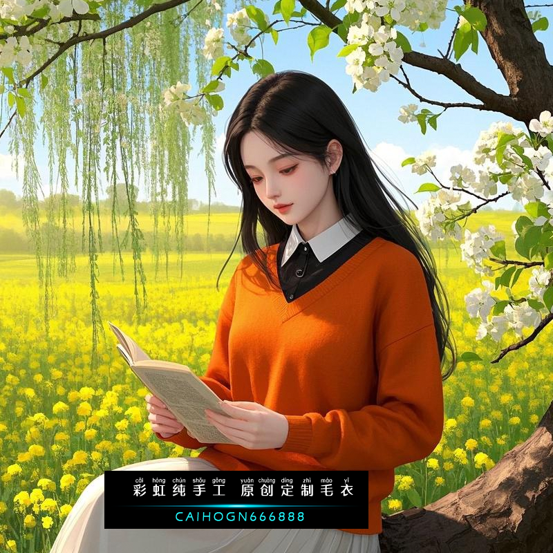 【原创纯手工毛衣】量身定制彩虹女款2025秋冬针织中长袖橘色上衣