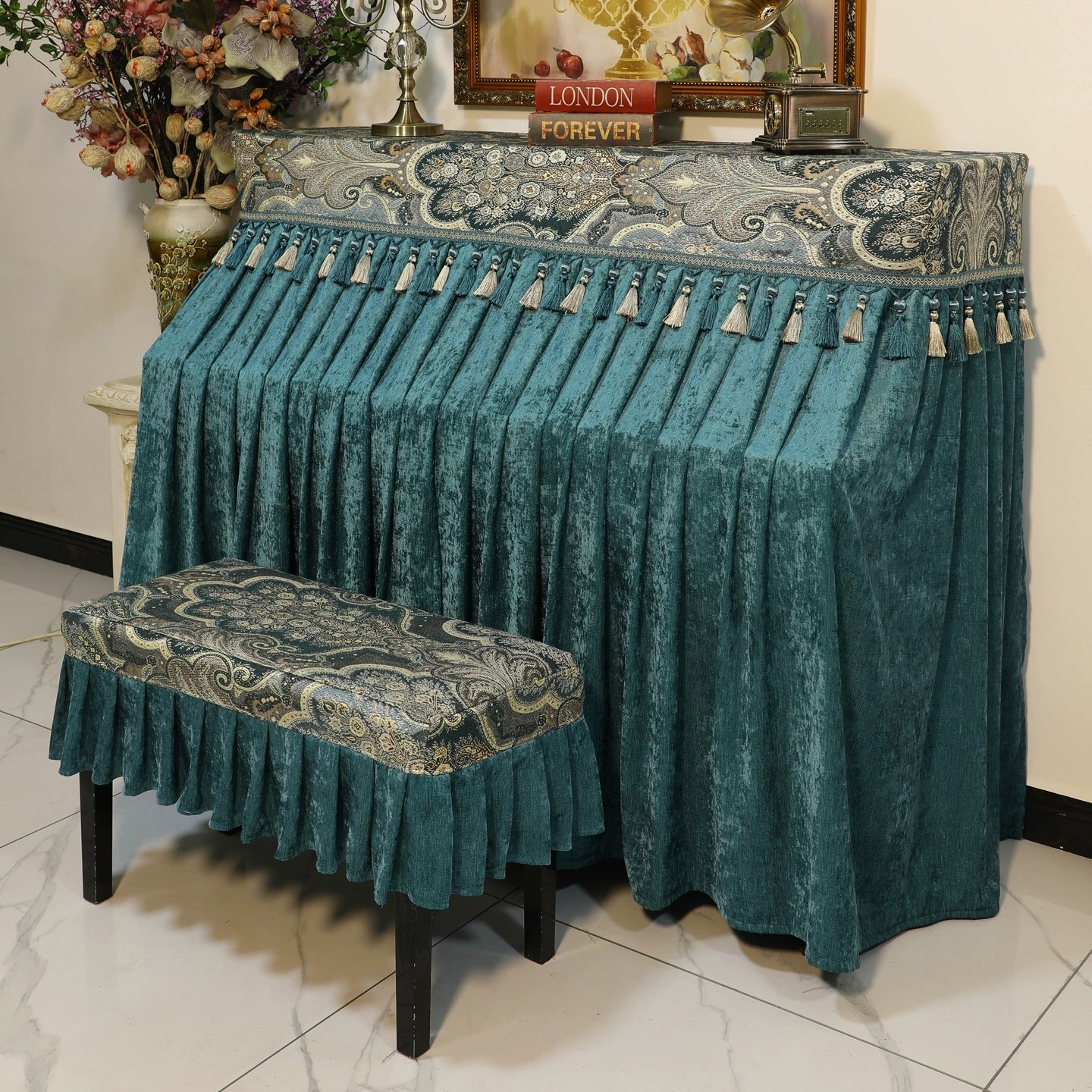 2025新款钢琴罩全罩法式高档奢华防尘钢琴布盖布巾琴套凳罩高级感