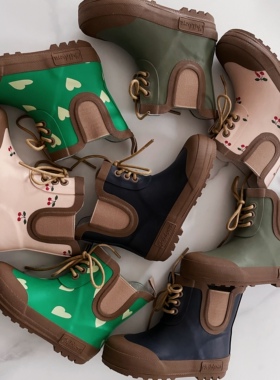 秋冬丹麦ks同款宝宝男女小童雨鞋印花雨靴防水鞋子雨具儿童雨靴