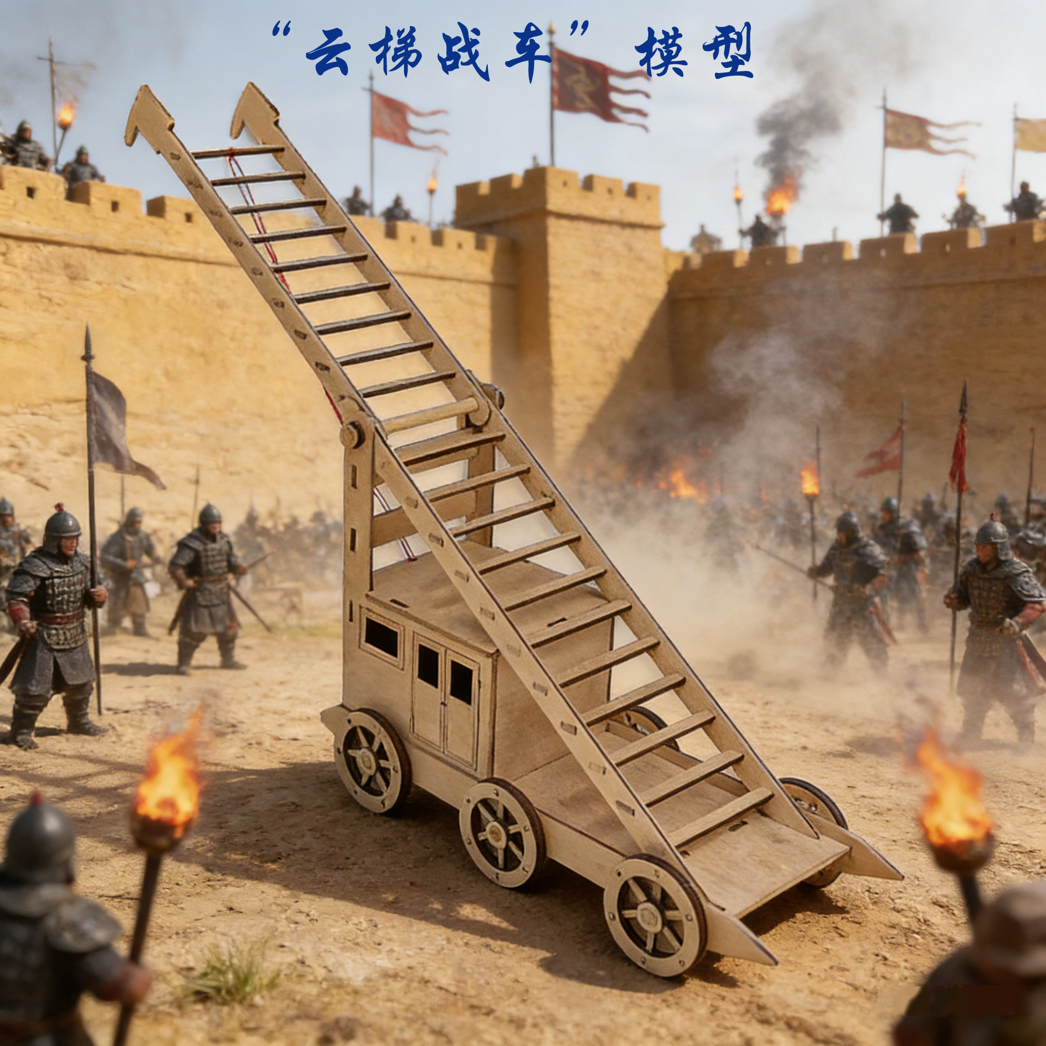 中式古代攻城云梯战车模型益智拼装科技制作小发明材料经典军事车