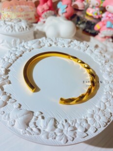 999足金传承古法金简约时尚男女同款实心开口黄金手镯纯金素金