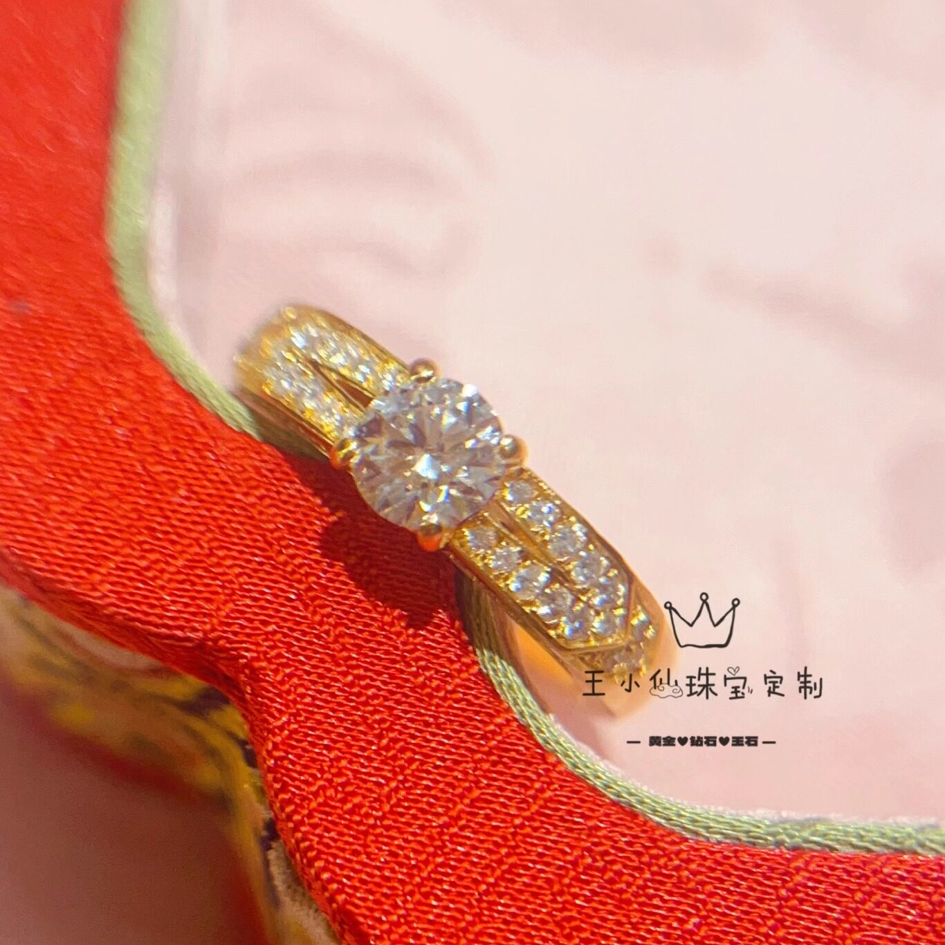 足金999古法金点钻工艺主石50分女士黄金戒指整圈戒指情侣戒指