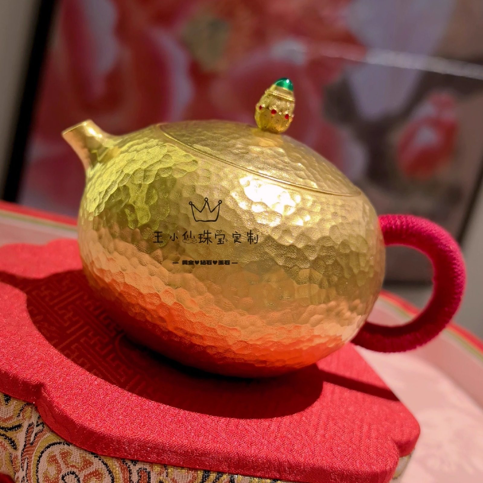 足金999传承古法金锤纹老钱风黄金茶壶泡茶壶高档茶具摆件