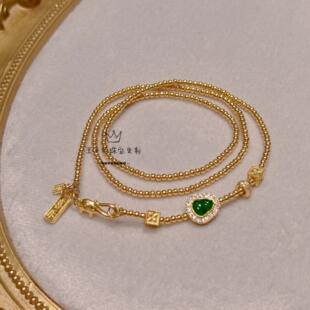 足金999天然翡翠A葫芦危料莫桑石吉祥平安喜乐金珠2mm三圈手链女