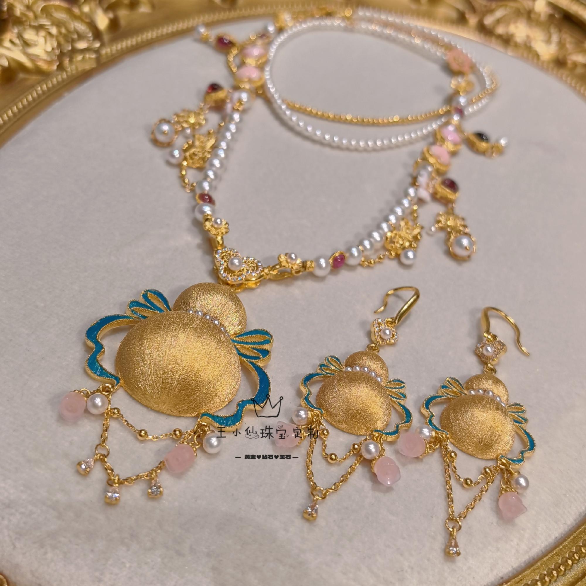 传承古法金 宫廷古风 仿点翠工艺 珍珠玉髓提溜 拉丝葫芦如意吊坠