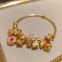 足金999黄金仙哆啦粉色少女心库洛米3D硬金空心手镯女