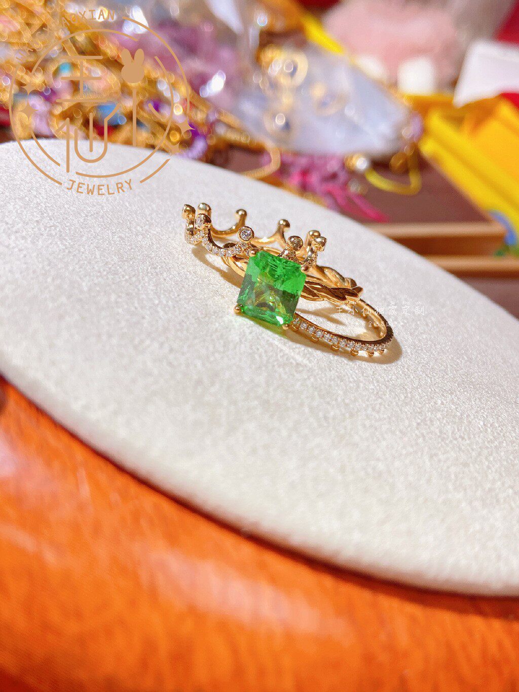 王小仙珠宝 18K黄金色 钻石镶嵌 迪拜宫廷风 皇冠叠戴 沙佛莱戒指