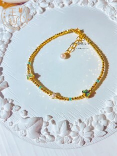 999足金手工古法金烧蓝小蝴蝶5g工艺蹦迪珠2mm女士金珠手链