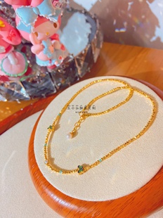 999足金5g工艺镭射蹦迪珠2mm烧蓝小蝴蝶珍珠锁骨链女士细项链