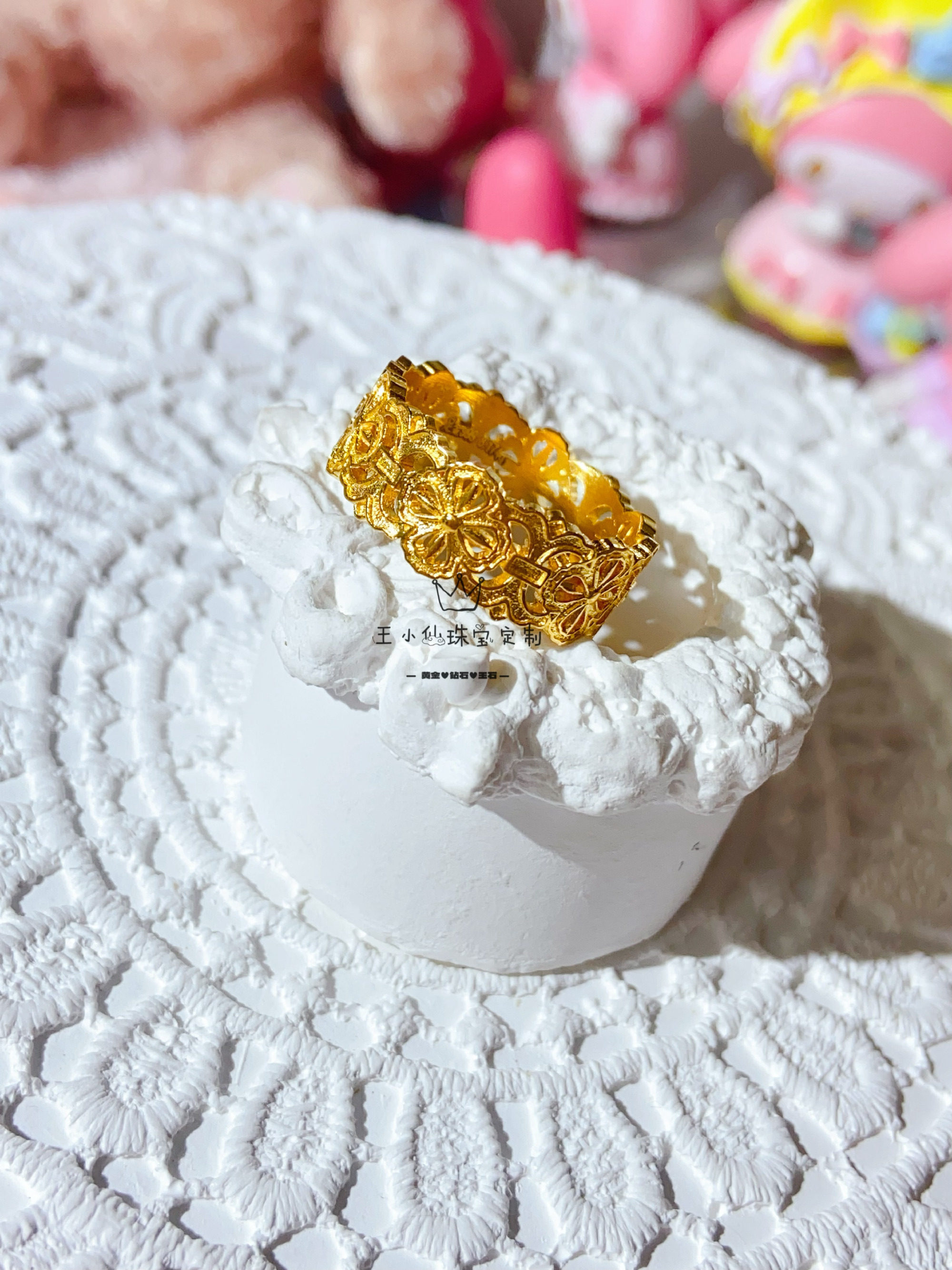 足金手工古法金金刚杵镂空图腾戒指情侣对戒男女同款戒指