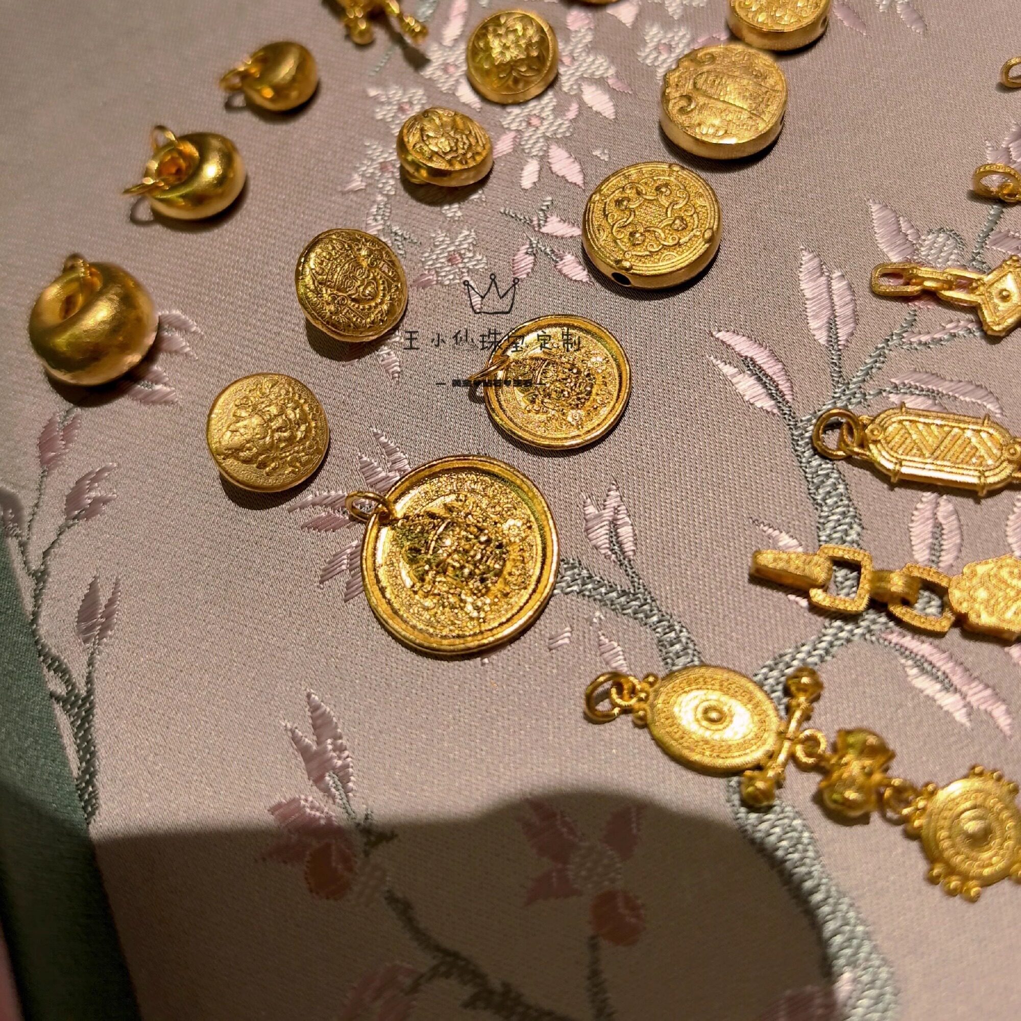 足金999手工古法金国风设计串珠吊坠集合手串手链配件